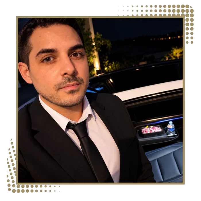 Driver in a suit and tie near a vehicle