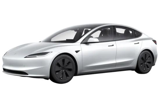 Tesla Model 3 gris clair vue de trois quarts